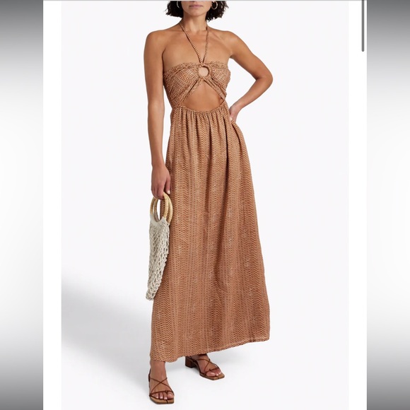 Faithfull the Brand La Costa Maxi Dress Cut out linen L - Picture 2 of 11